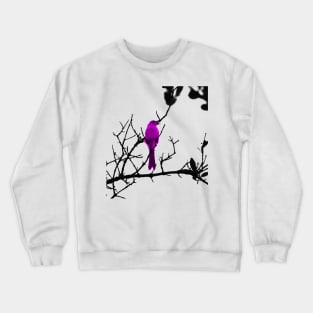 Purple bird on a black tree Crewneck Sweatshirt